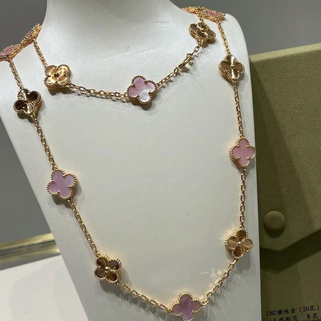 [LUXE JEWELRY]CLOVER 20 MOTIFS LASER PINK MOP NECKLACE