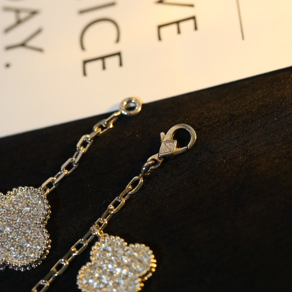 [LUXE JEWELRY]CLOVER BRACELET 5 MOTIF SILVER DIAMOND PAVED