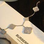 [LUXE JEWELRY]CLOVER BRACELET 5 MOTIF SILVER DIAMOND PAVED