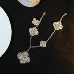 [LUXE JEWELRY]CLOVER BRACELET 5 MOTIF SILVER DIAMOND PAVED