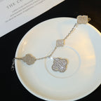 [LUXE JEWELRY]CLOVER BRACELET 5 MOTIF SILVER DIAMOND PAVED