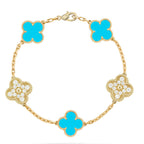 [LUXE JEWELRY] CLOVER 5 MOTIF TURQUOISE BRACELET COLLECTION
