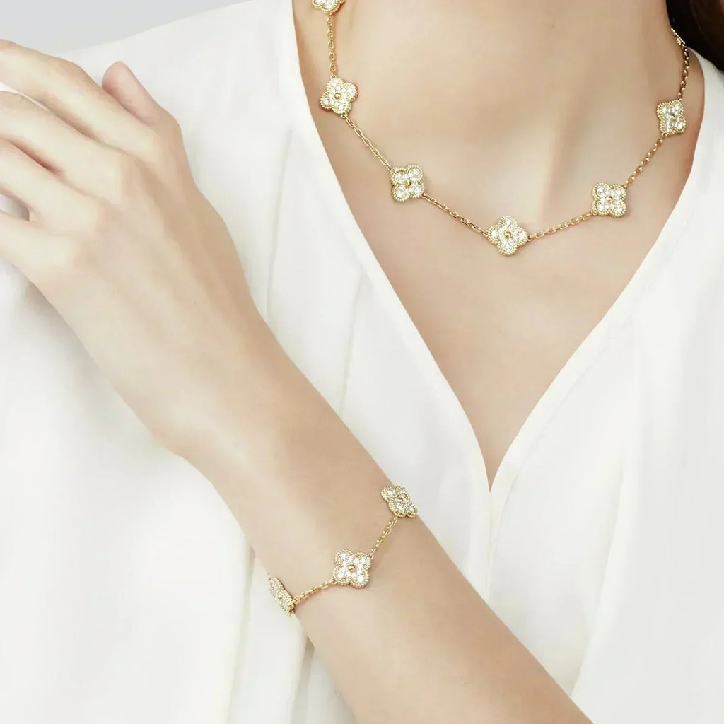 [LUXE JEWELRY] CLOVER 5 MOTIF FULL DIAMOND BRACELET COLLECTION