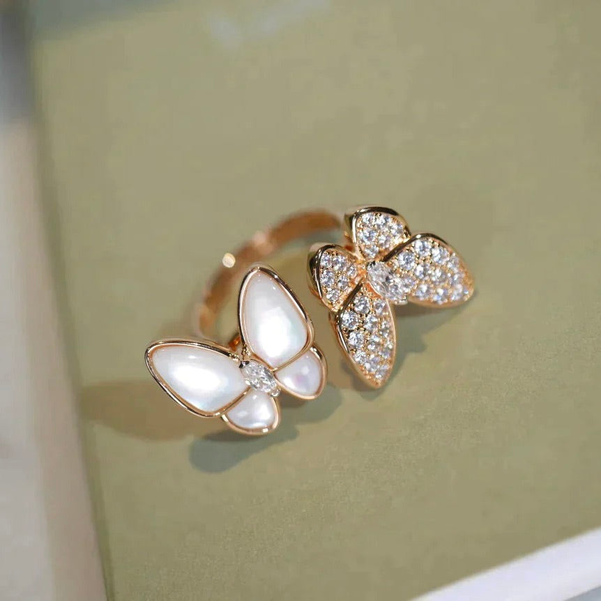 [LUXE JEWELRY]TWIN BUTTERFLY DIAMOND MOP RING