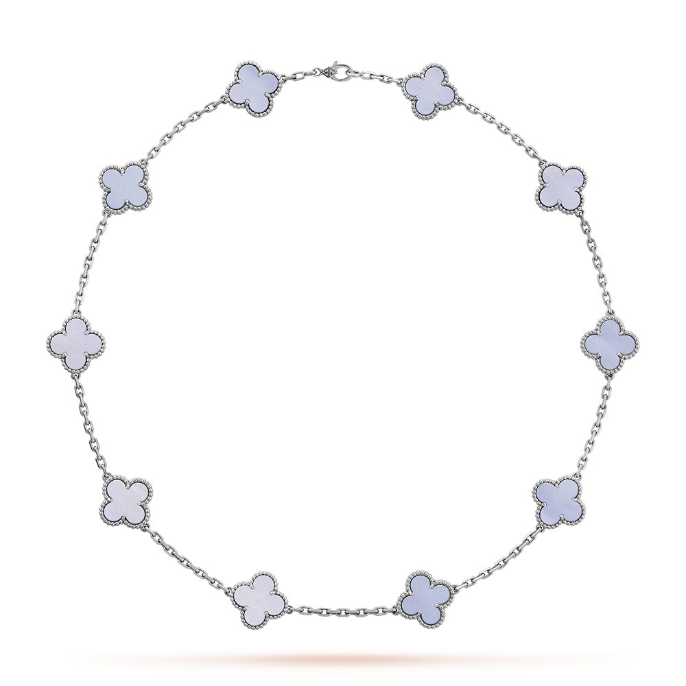 [LUXE JEWELRY]CLOVER 10 MOTIFS BLUE CHALCEDONY NECKLACE