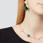 [LUXE JEWELRY]CLOVER 10 MOTIFS MALACHITE DIAMOND NECKLACE