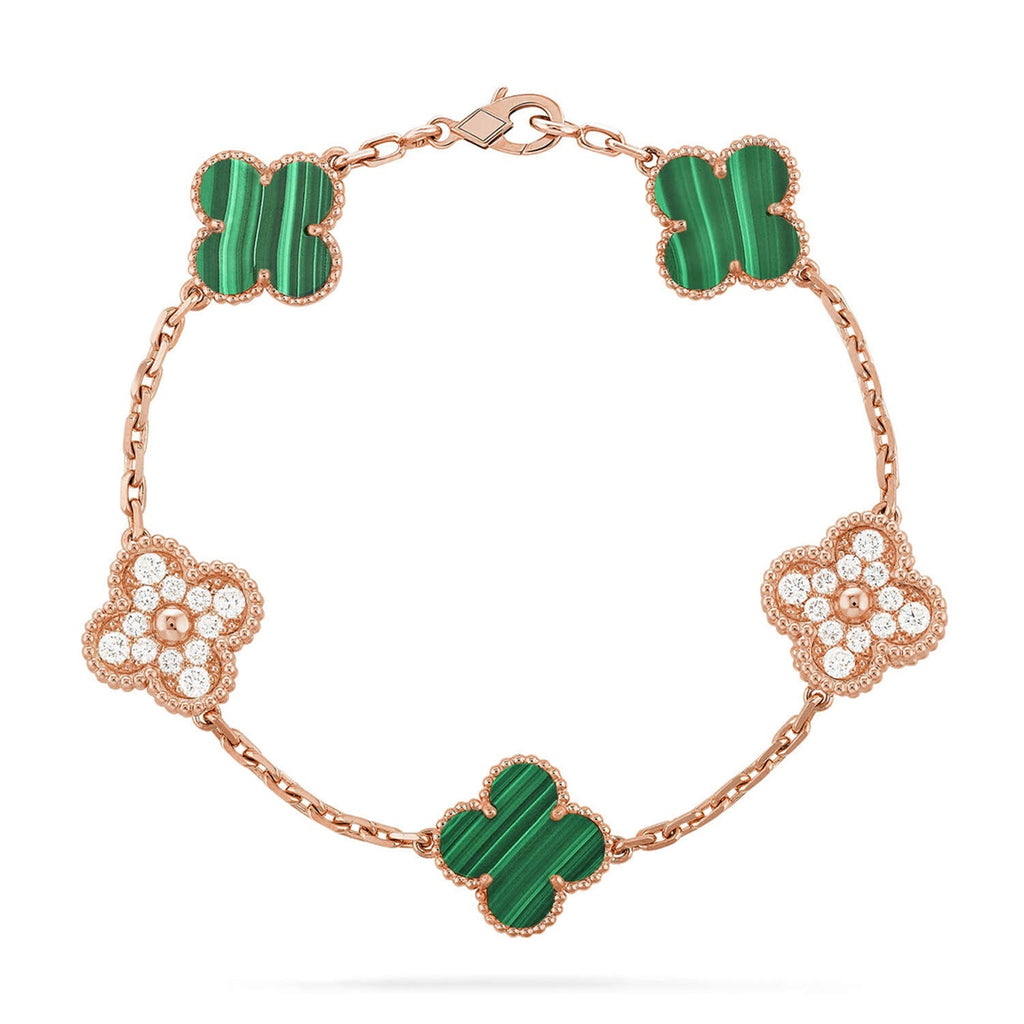 [LUXE JEWELRY] CLOVER 5 MOTIF MALACHITE BRACELET COLLECTION