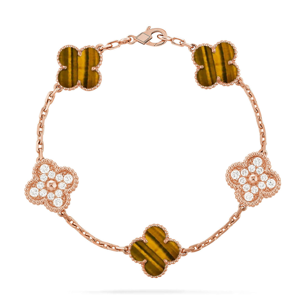 [LUXE JEWELRY] CLOVER 5 MOTIFS TIGER EYE BRACELET COLLECTION