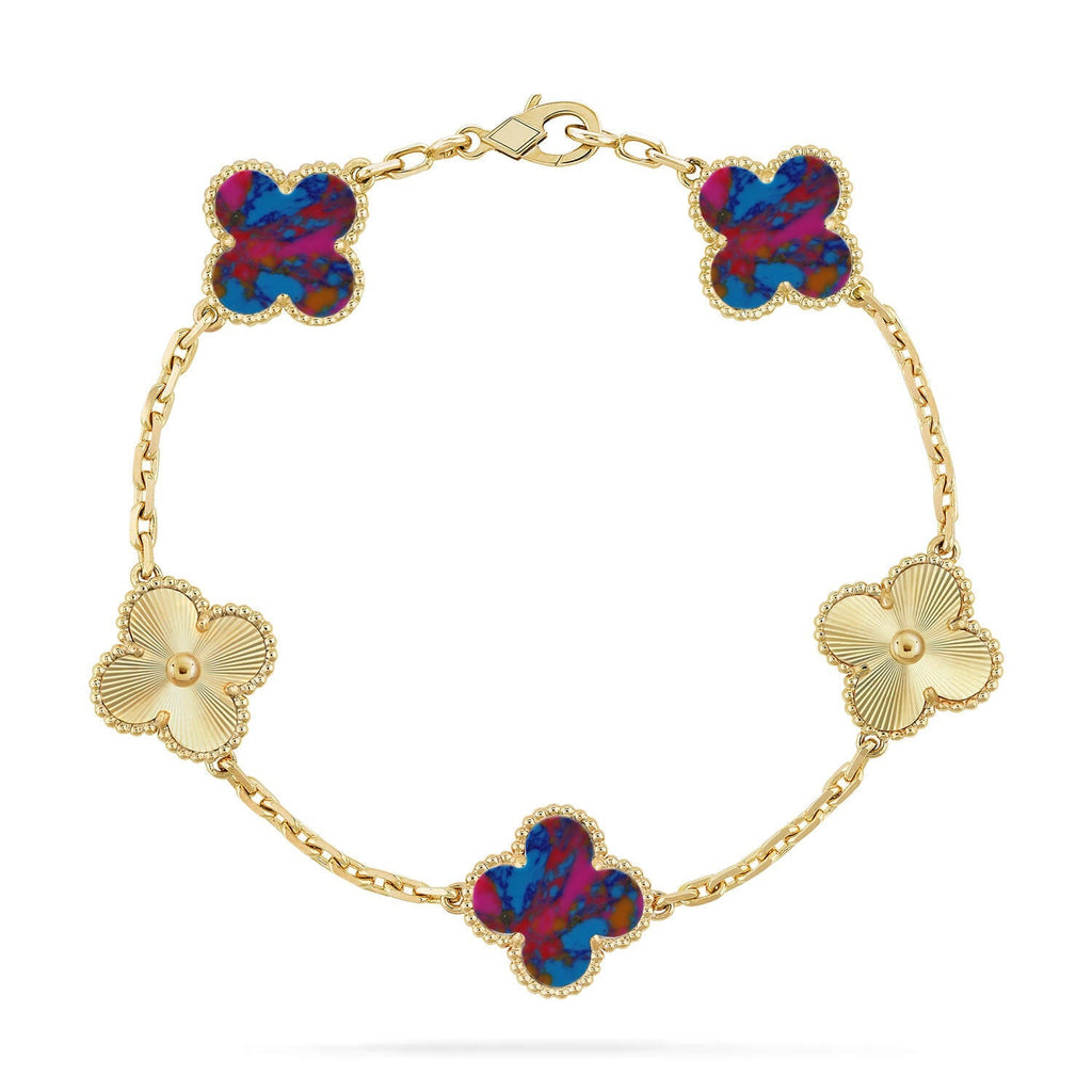 [LUXE JEWELRY]CLOVER 5 MOTIF COLOR GEMSTONES BRACELET COLLECTION