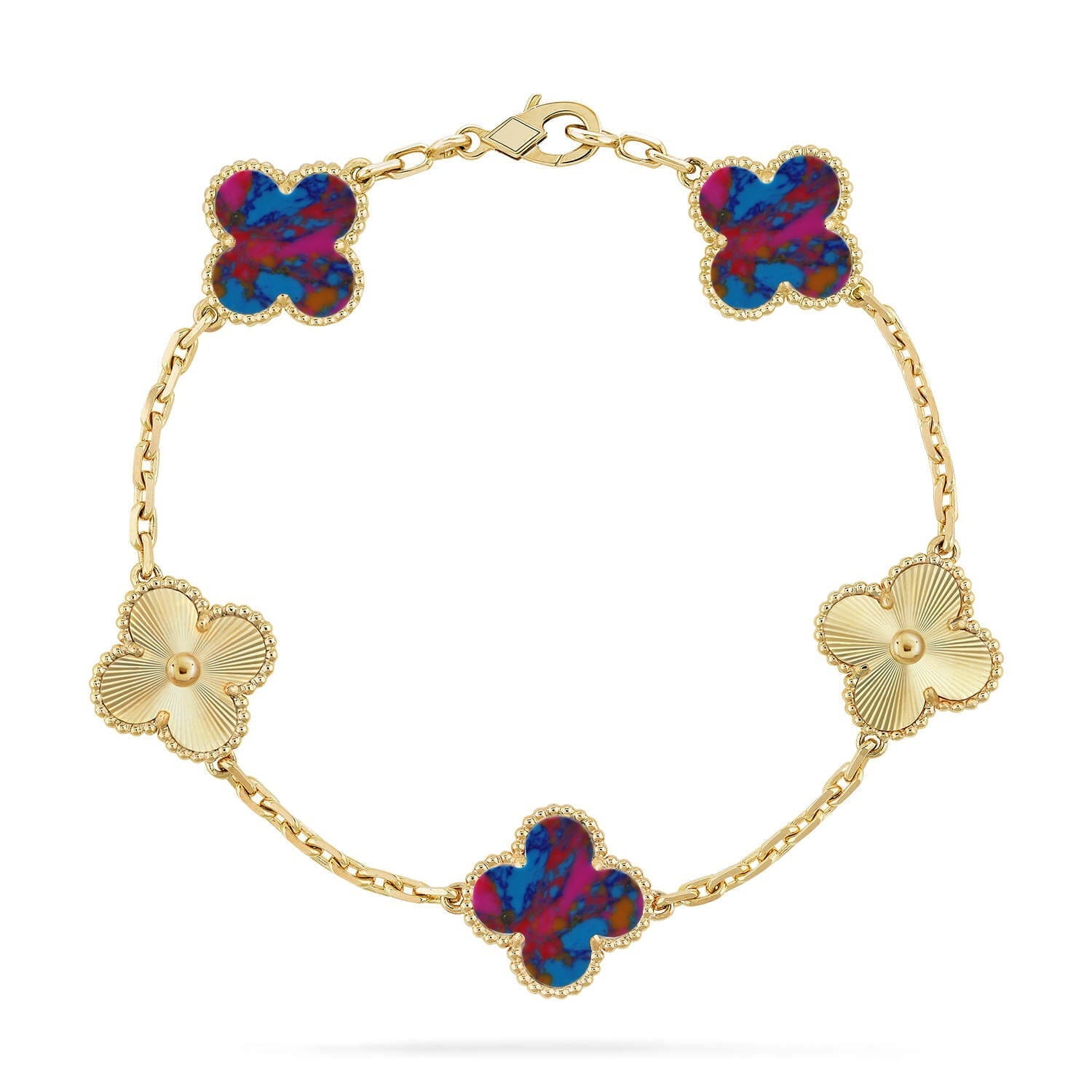 [LUXE JEWELRY]CLOVER 5 MOTIF COLOR GEMSTONES BRACELET COLLECTION
