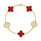 [LUXE JEWELRY] CLOVER 5 MOTIF RED CORNELIAN BRACELET COLLECTION
