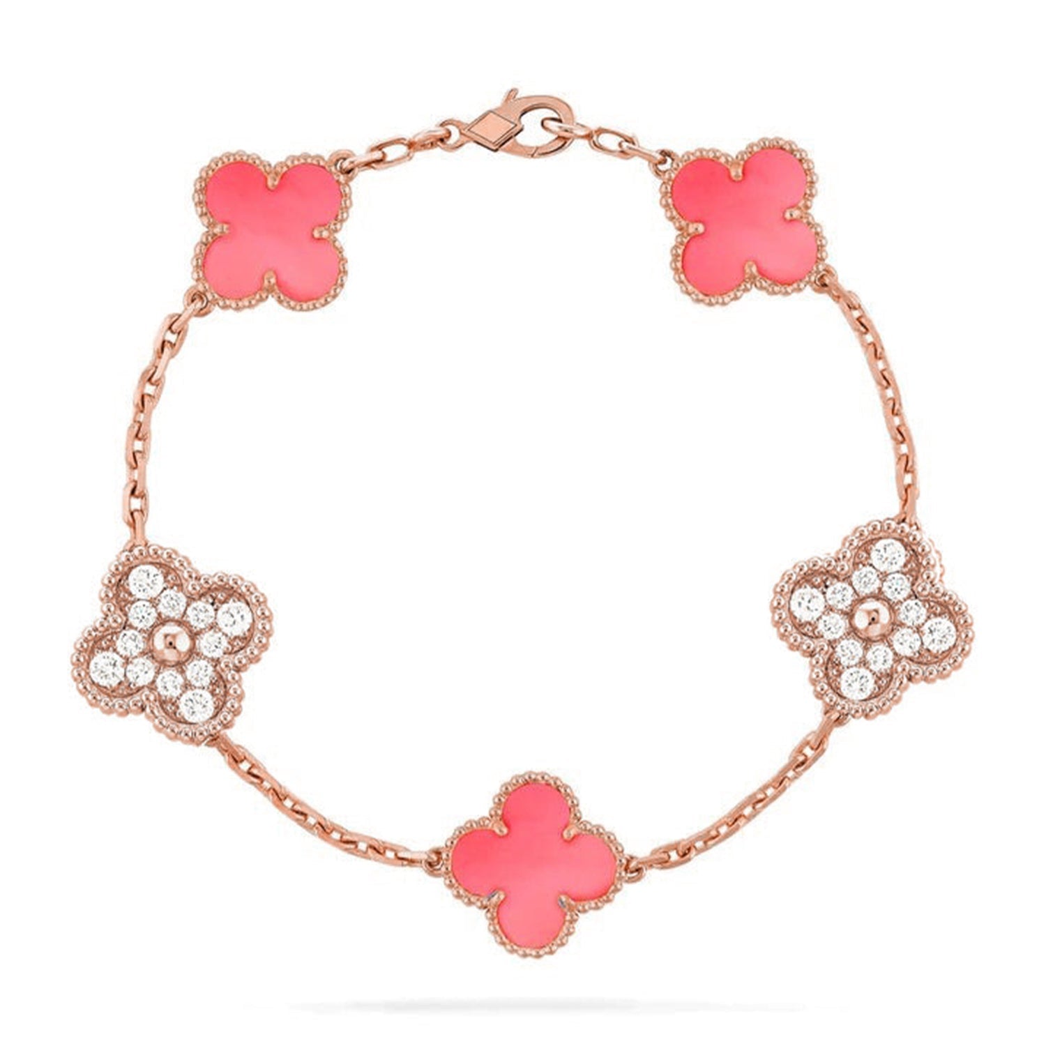 [LUXE JEWELRY] CLOVER 5 MOTIFS  PINK MOP BRACELET COLLECTION