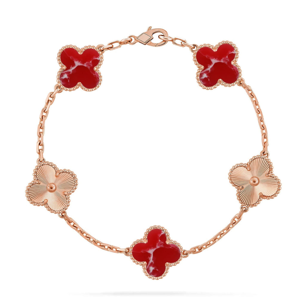 [LUXE JEWELRY]CLOVER 5 MOTIF RED PATTERN BRACELET COLLECTION