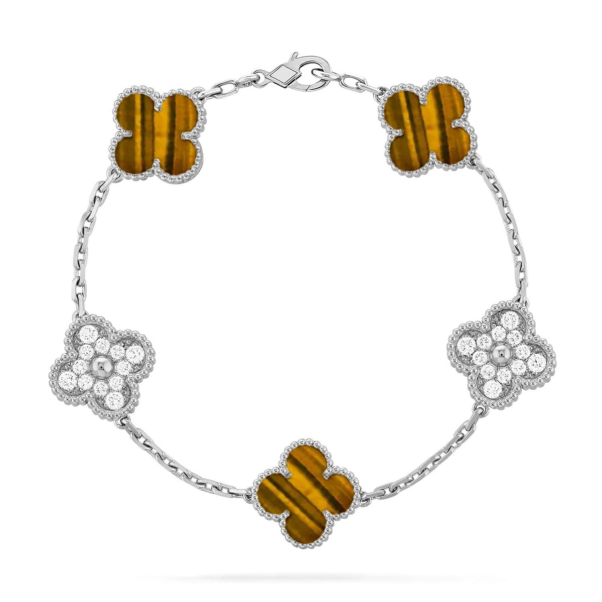 [LUXE JEWELRY] CLOVER 5 MOTIFS TIGER EYE BRACELET COLLECTION