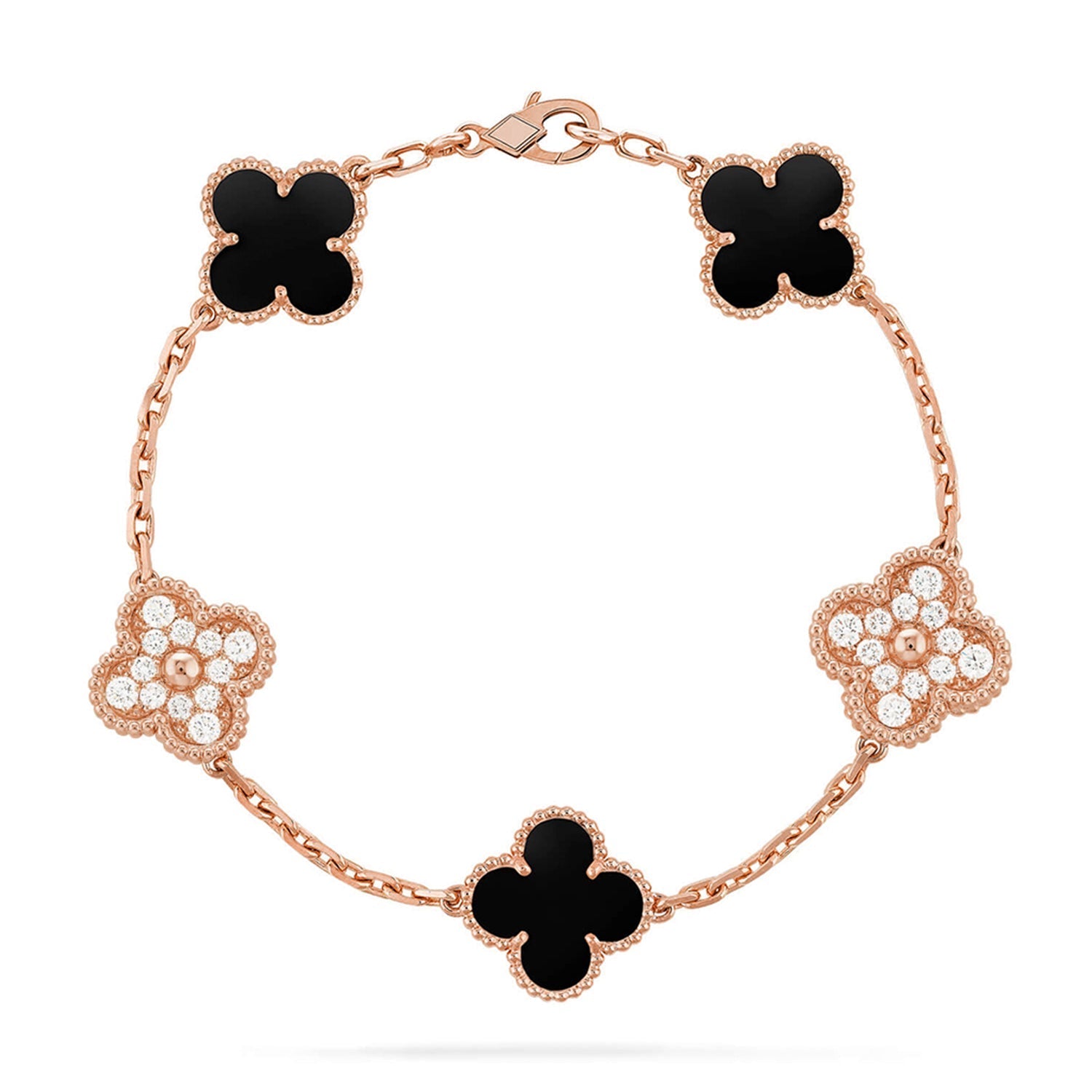 [LUXE JEWELRY] CLOVER 5 MOTIF ONYXS BRACELET COLLECTION