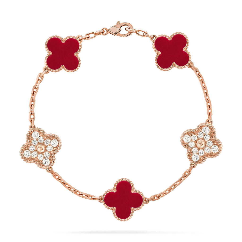 [LUXE JEWELRY] CLOVER 5 MOTIF RED CORNELIAN BRACELET COLLECTION