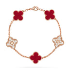 [LUXE JEWELRY] CLOVER 5 MOTIF RED CORNELIAN BRACELET COLLECTION