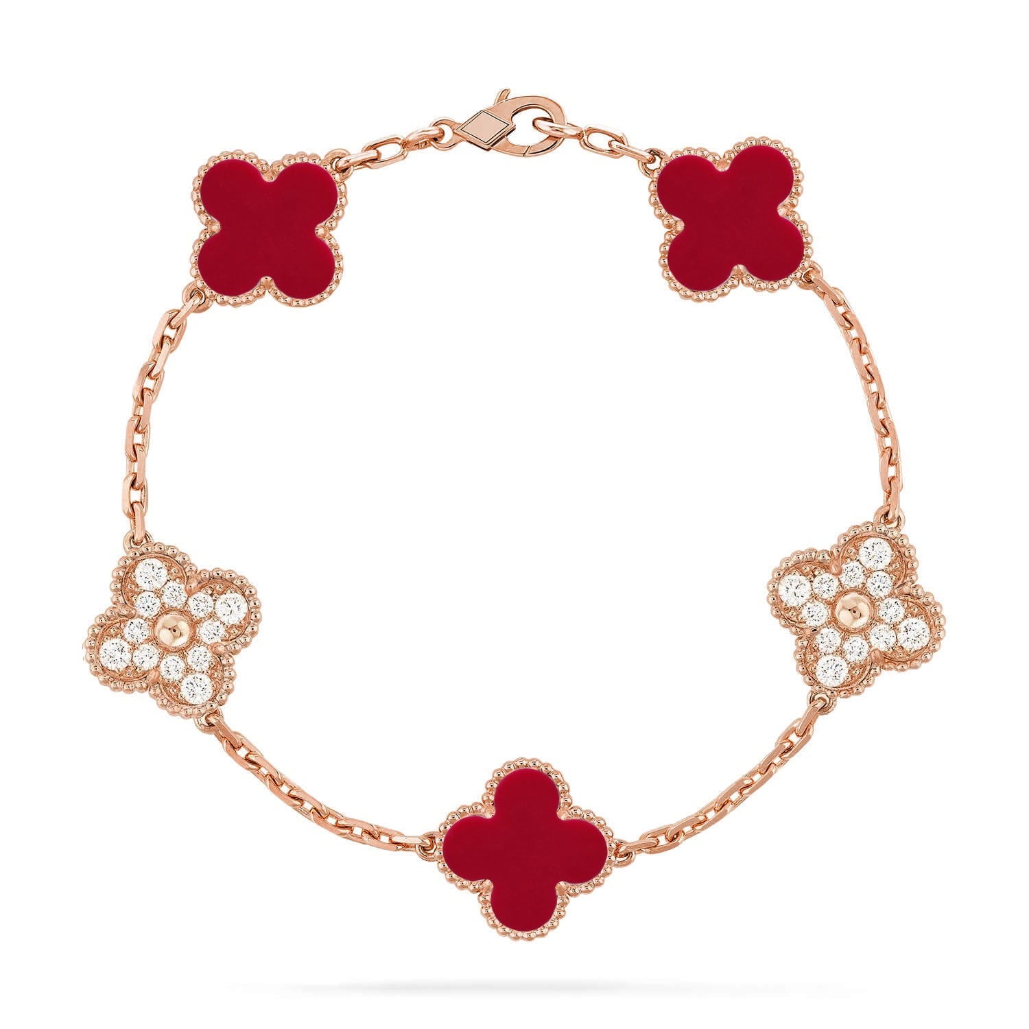 [LUXE JEWELRY] CLOVER 5 MOTIF RED CORNELIAN BRACELET COLLECTION