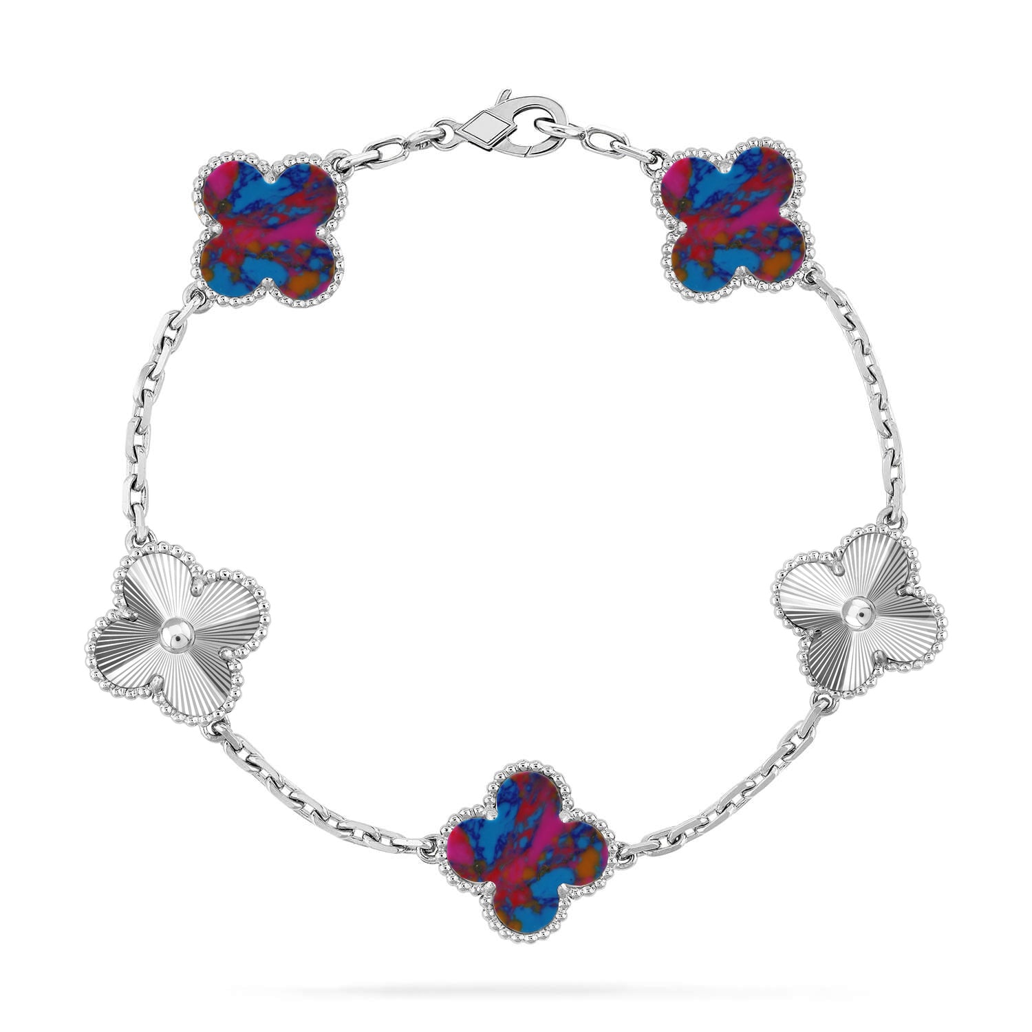 [LUXE JEWELRY]CLOVER 5 MOTIF COLOR GEMSTONES BRACELET COLLECTION
