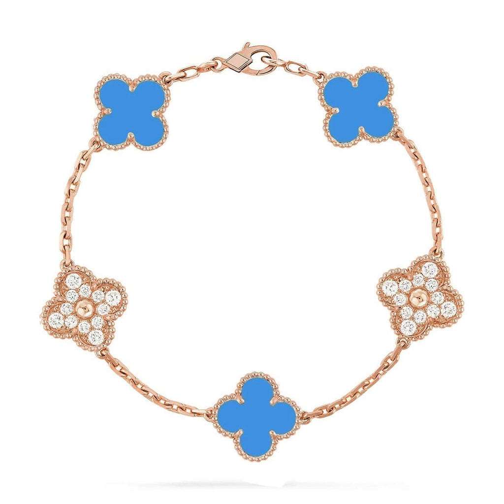 [LUXE JEWELRY] CLOVER 5 MOTIF BLUE AGATE BRACELET COLLECTION
