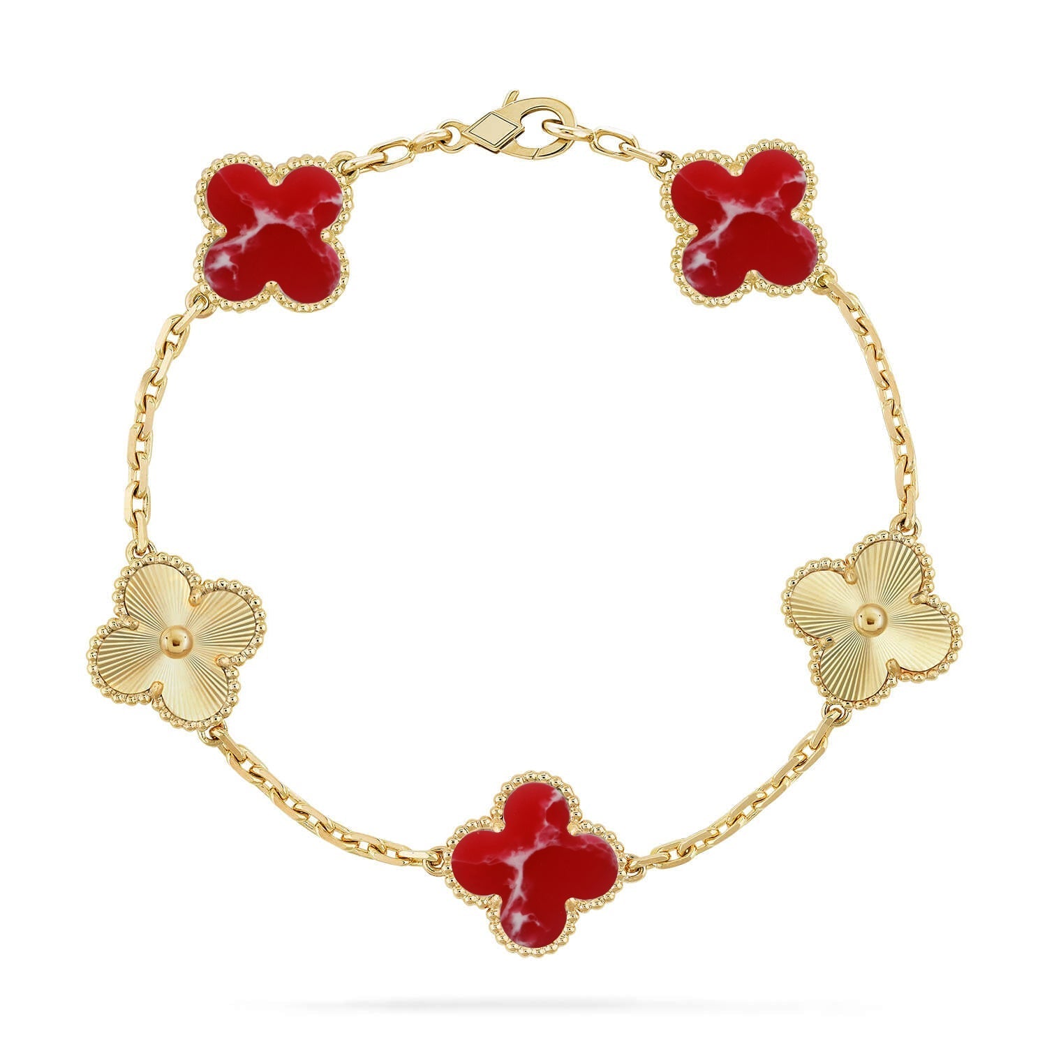 [LUXE JEWELRY]CLOVER 5 MOTIF RED PATTERN BRACELET COLLECTION