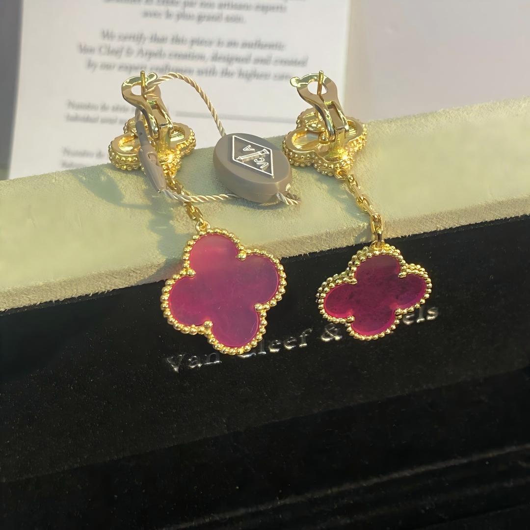 [LUXE JEWELRY]NEW CLOVER 2 MOTIF PINK ENAMEL EARRINGS