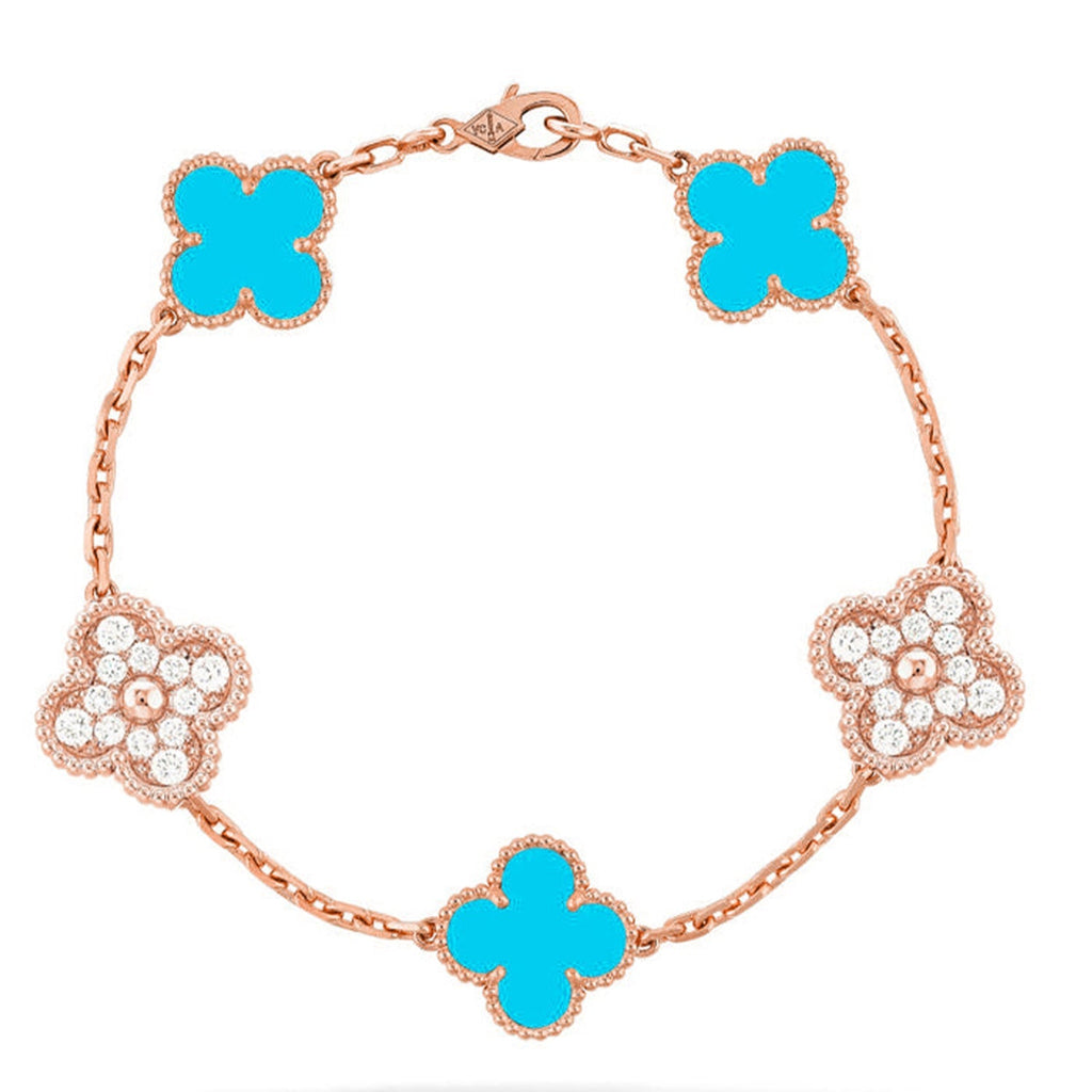 [LUXE JEWELRY] CLOVER 5 MOTIF TURQUOISE BRACELET COLLECTION