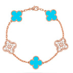 [LUXE JEWELRY] CLOVER 5 MOTIF TURQUOISE BRACELET COLLECTION