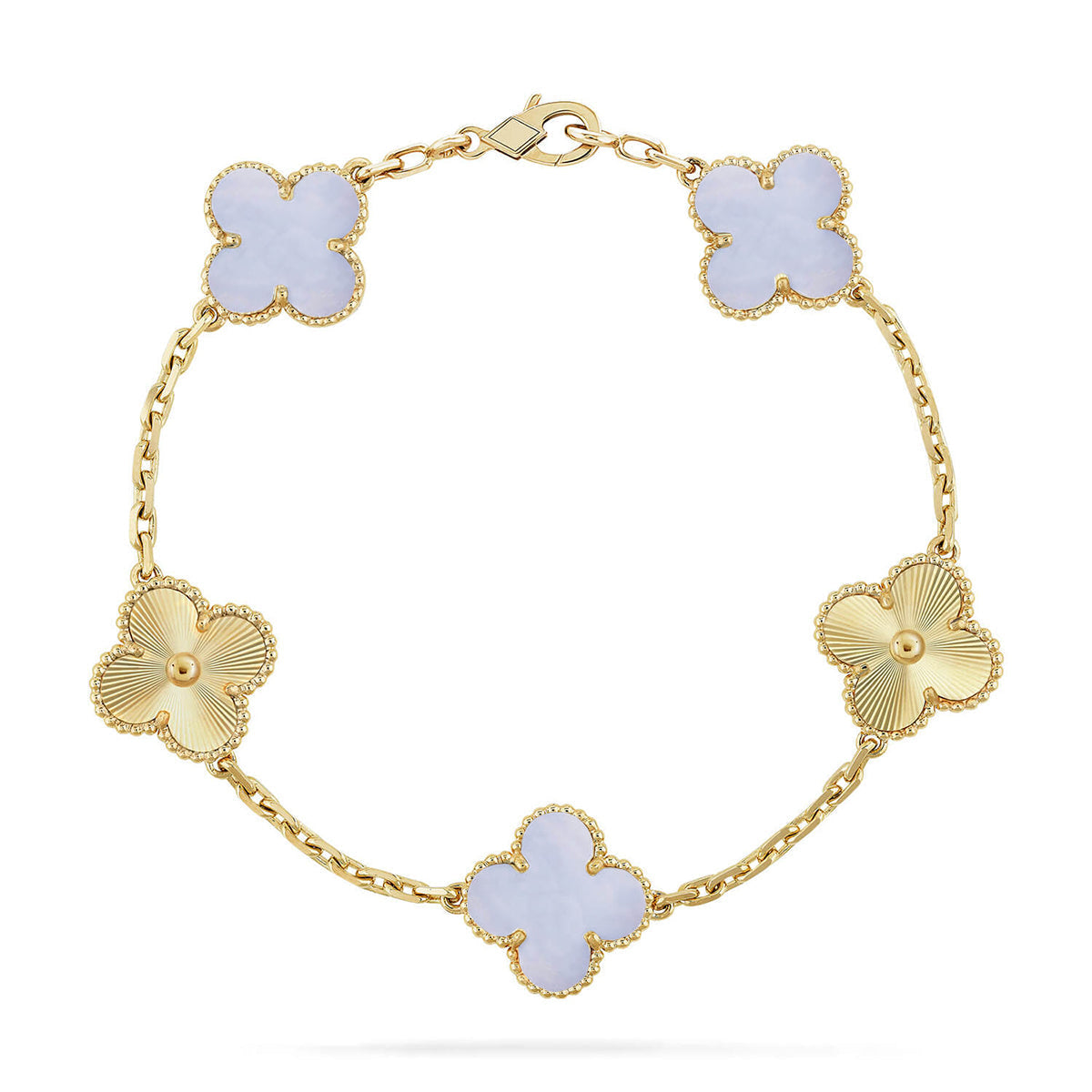 [LUXE JEWELRY] CLOVER 5 MOTIF PURPLE CHALCEDONY BRACELET COLLECTION