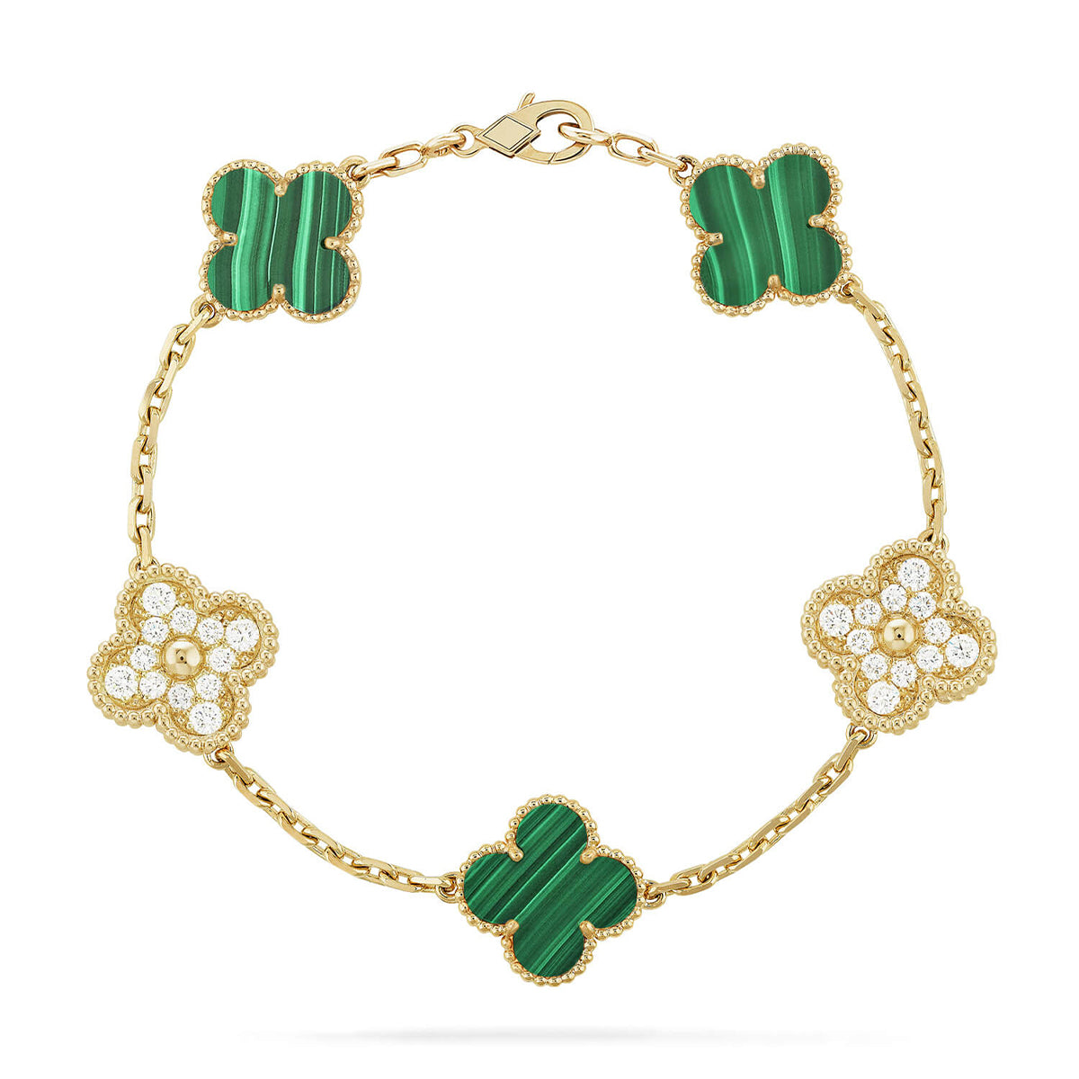 [LUXE JEWELRY] CLOVER 5 MOTIF MALACHITE BRACELET COLLECTION