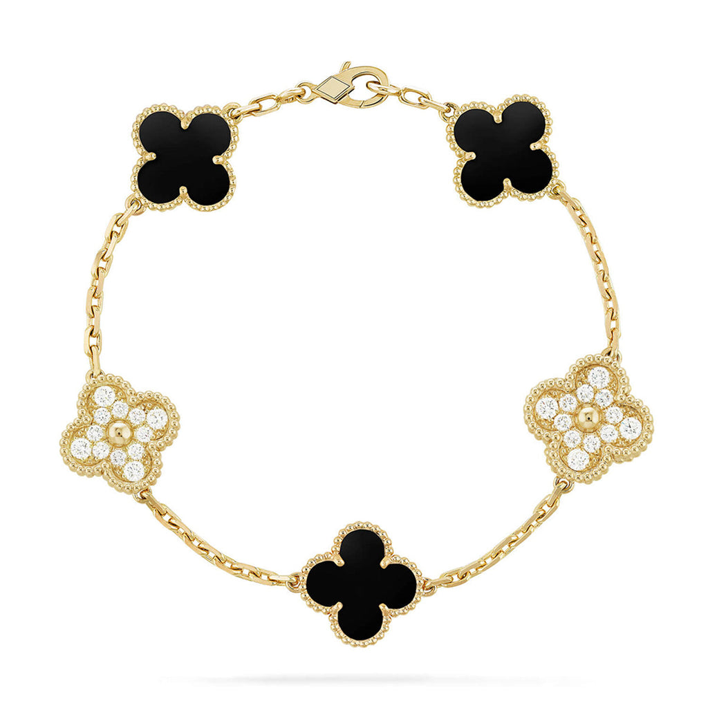 [LUXE JEWELRY] CLOVER 5 MOTIF ONYXS BRACELET COLLECTION