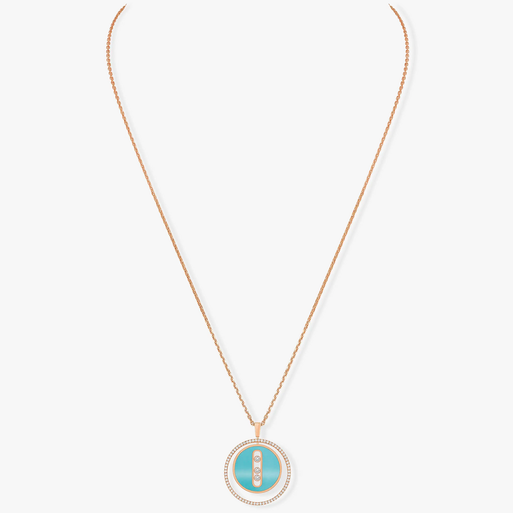 [Luxe Jewellery] LUCKY MOVE 3 DIAMONDS TURQUOISE PINK GOLD DIAMOND NECKLACE