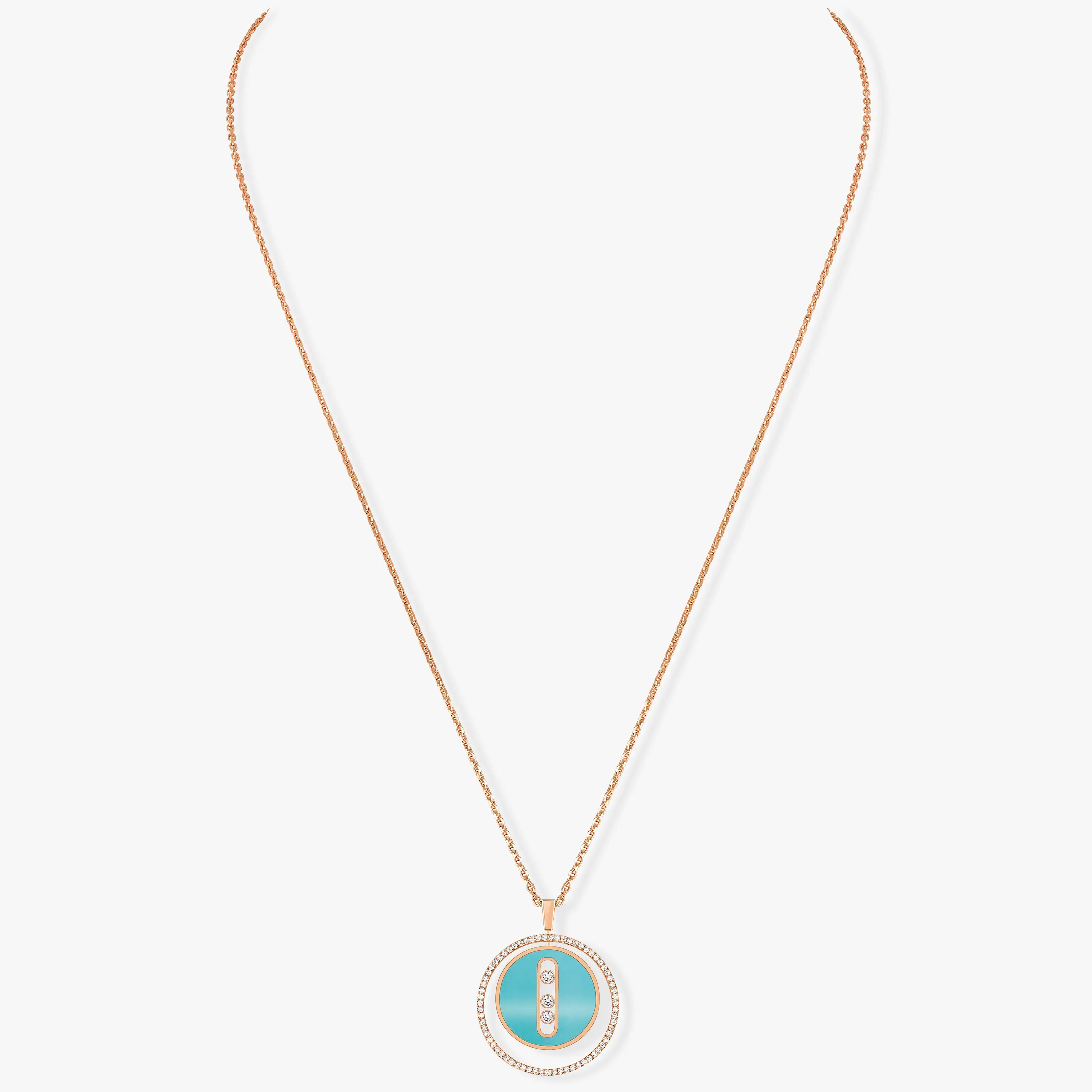 [Luxe Jewellery] LUCKY MOVE 3 DIAMONDS TURQUOISE PINK GOLD DIAMOND NECKLACE