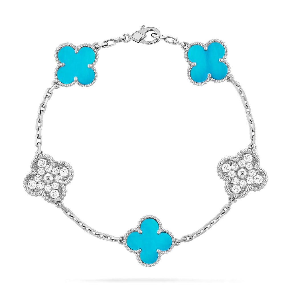 [LUXE JEWELRY] CLOVER 5 MOTIF TURQUOISE BRACELET COLLECTION