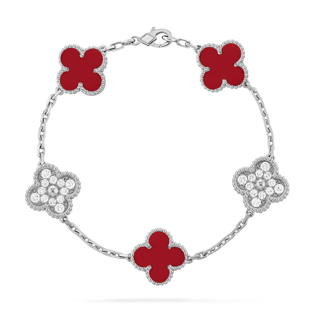 [LUXE JEWELRY] CLOVER 5 MOTIF RED CORNELIAN BRACELET COLLECTION