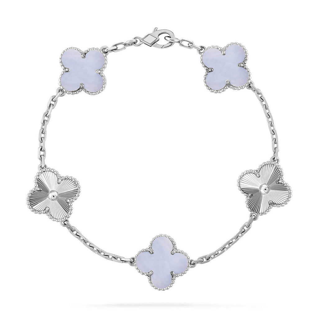 [LUXE JEWELRY] CLOVER 5 MOTIF PURPLE CHALCEDONY BRACELET COLLECTION