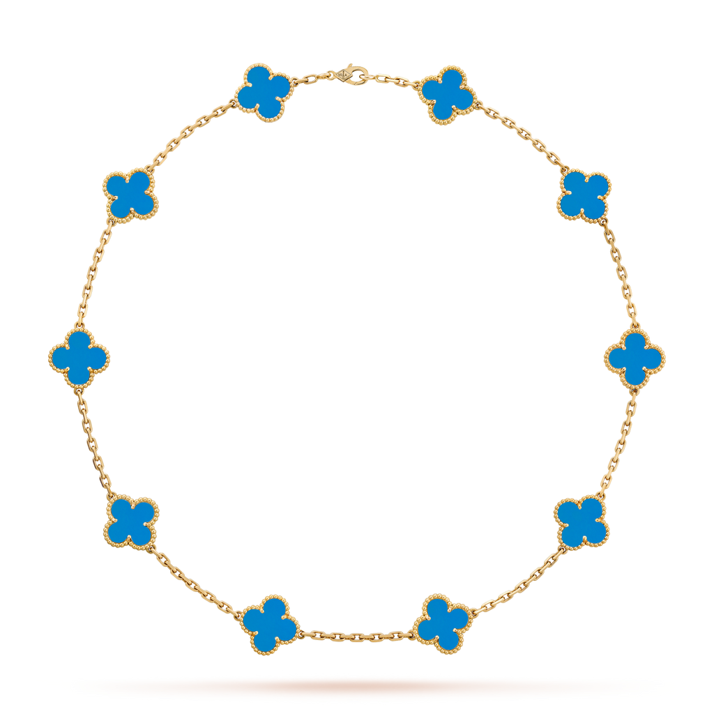 [LUXE JEWELRY]CLOVER 10 MOTIFS BLUE AGATE NECKLACE