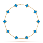 [LUXE JEWELRY]CLOVER 10 MOTIFS BLUE AGATE NECKLACE