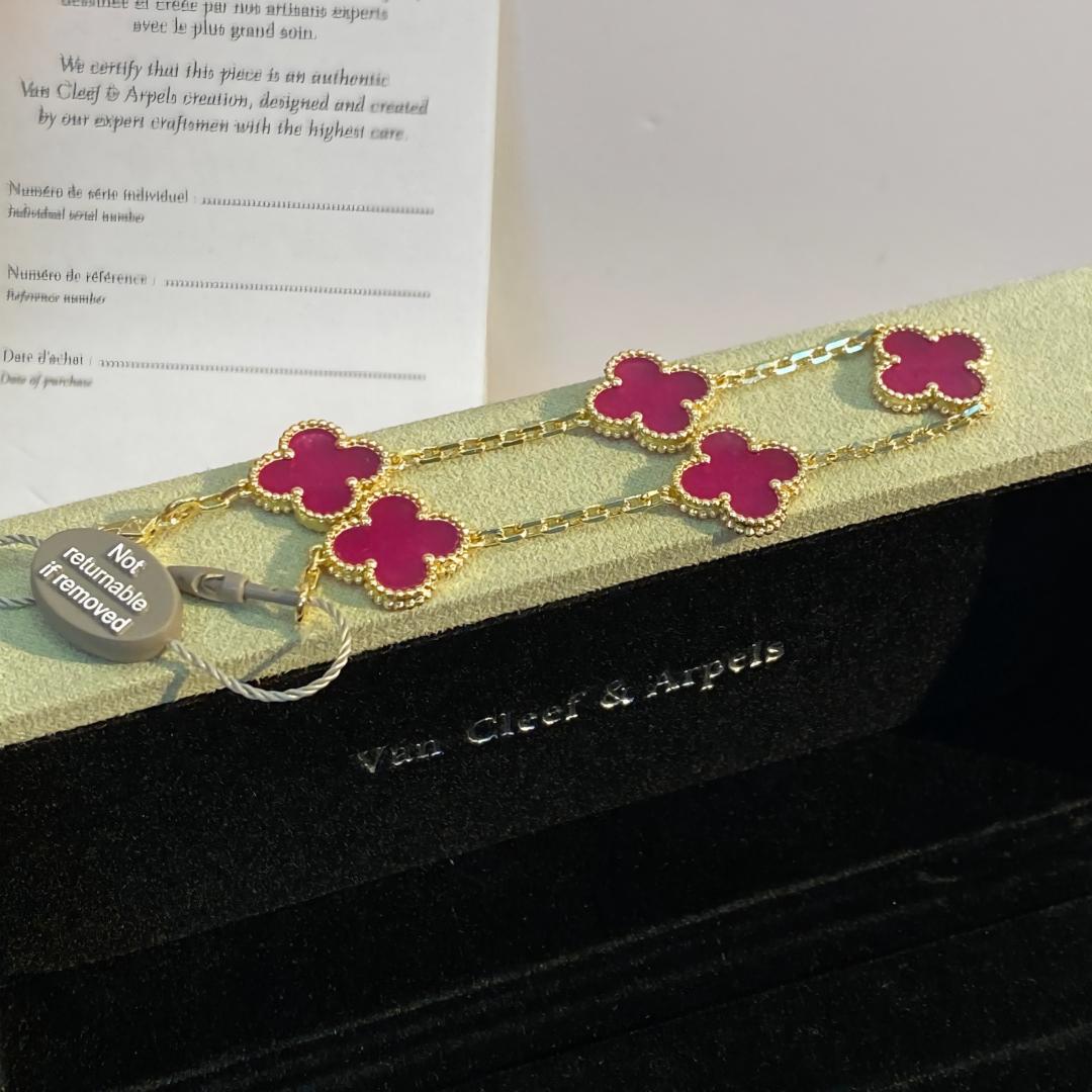 [LUXE JEWELRY]NEW CLOVER 5 MOTIFS PINK ENAMEL BRACELET