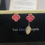 [LUXE JEWELRY]NEW CLOVER 15MM PINK ENAMEL STUD EARRINGS