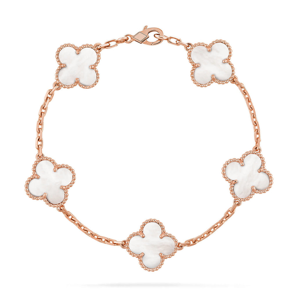 [LUXE JEWELRY]CLOVER WHITE PEARL MOP 5 MOTIF BRACELET COLLECTION