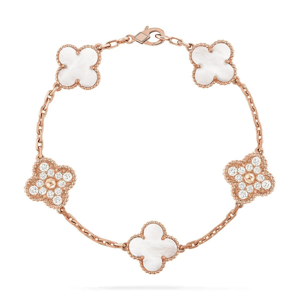[LUXE JEWELRY]CLOVER WHITE PEARL MOP 5 MOTIF BRACELET COLLECTION
