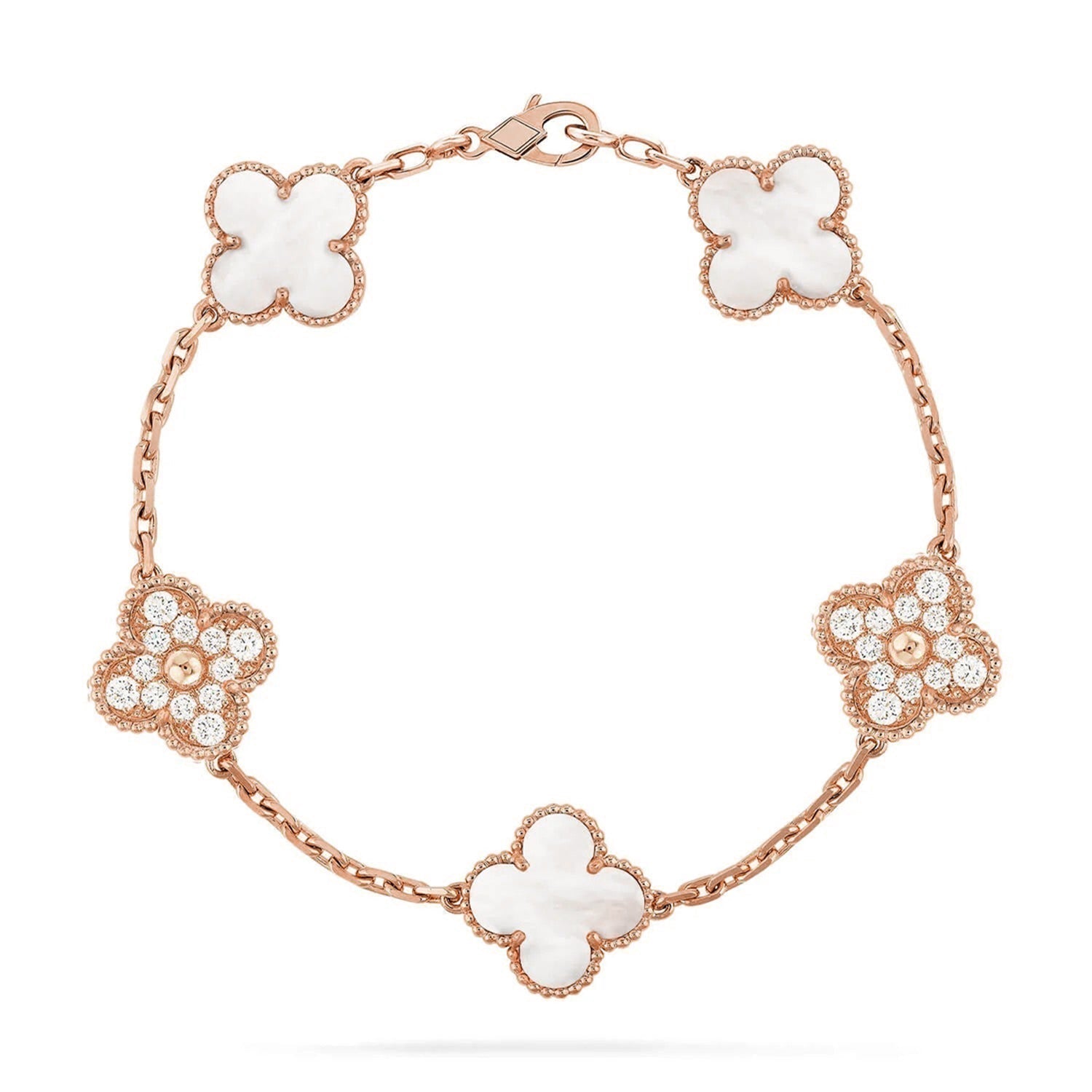 [LUXE JEWELRY]CLOVER WHITE PEARL MOP 5 MOTIF BRACELET COLLECTION