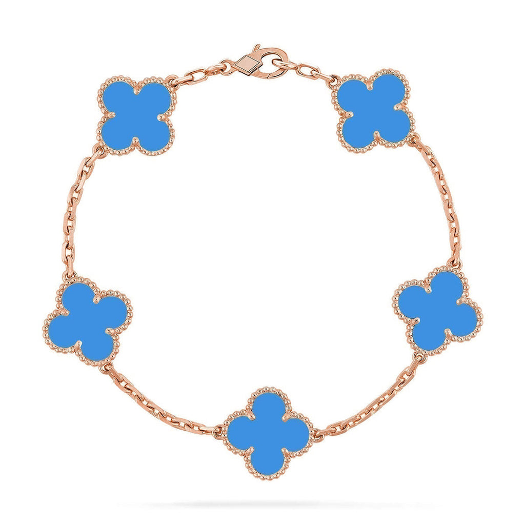 [LUXE JEWELRY] CLOVER 5 MOTIF BLUE AGATE BRACELET COLLECTION