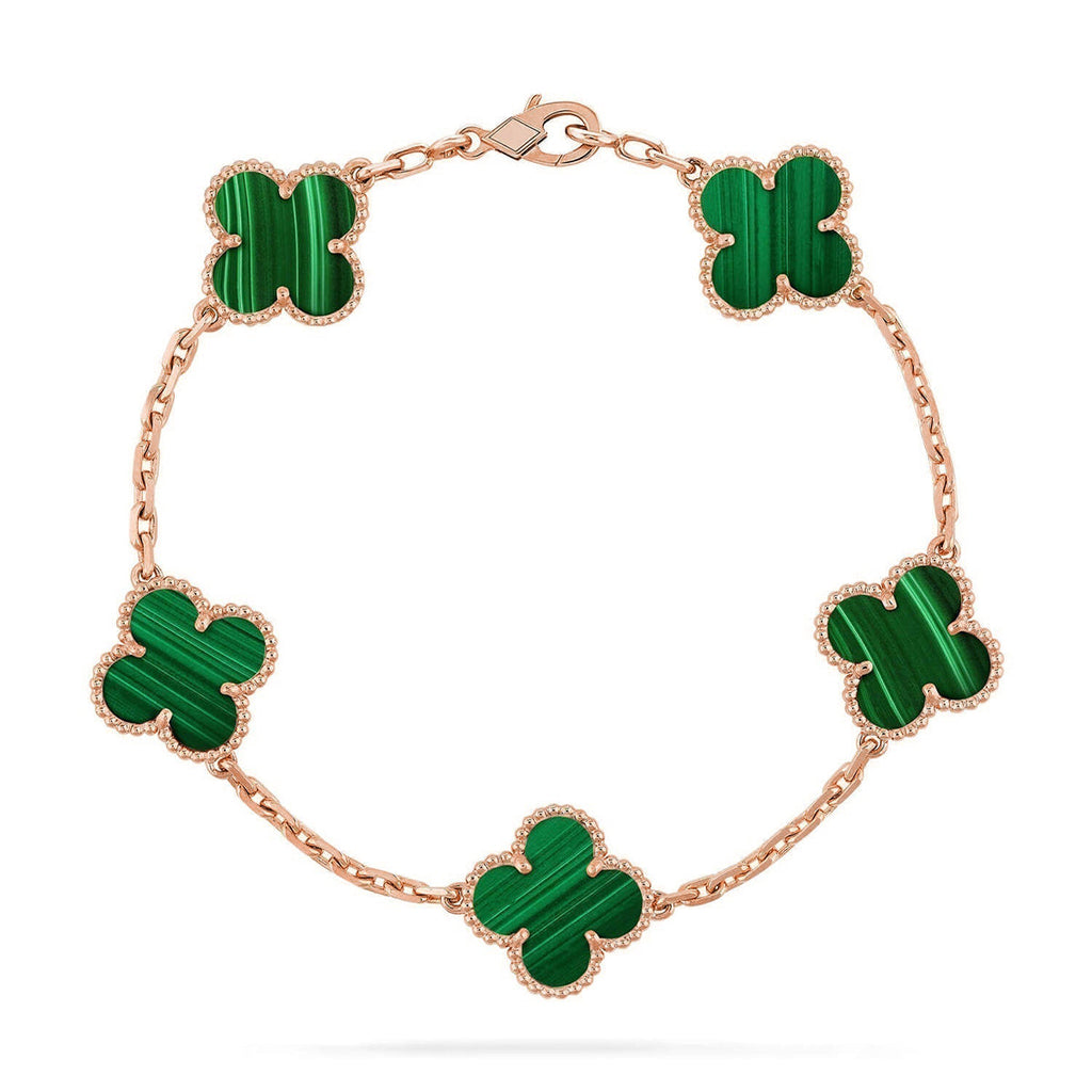 [LUXE JEWELRY] CLOVER 5 MOTIF MALACHITE BRACELET COLLECTION