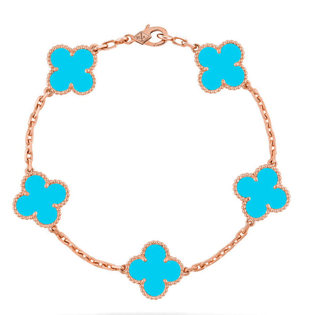 [LUXE JEWELRY] CLOVER 5 MOTIF TURQUOISE BRACELET COLLECTION
