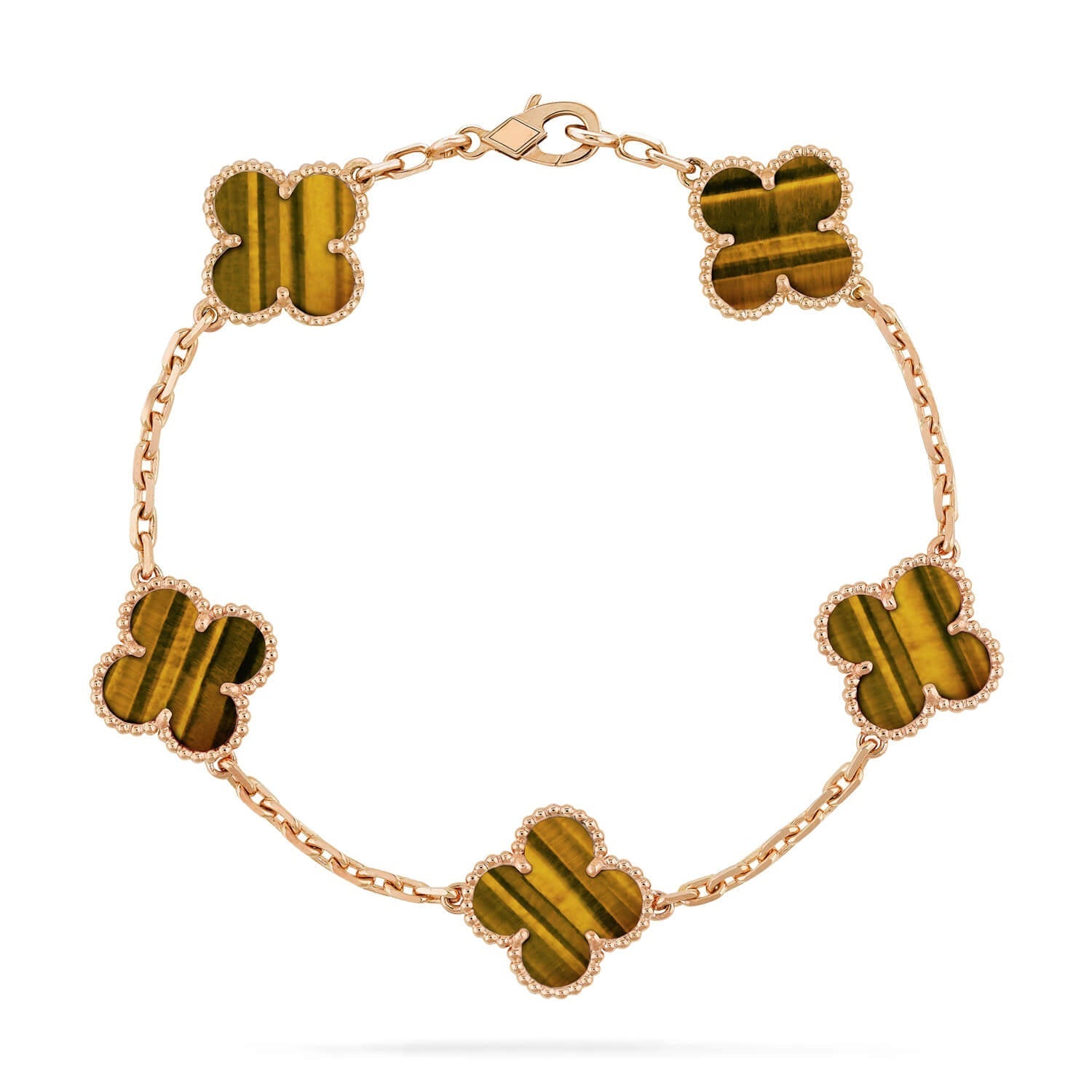 [LUXE JEWELRY] CLOVER 5 MOTIFS TIGER EYE BRACELET COLLECTION