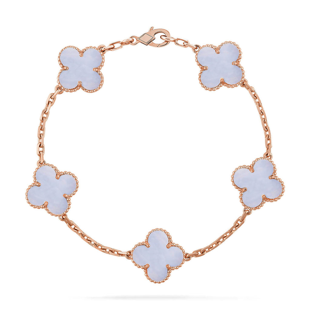 [LUXE JEWELRY] CLOVER 5 MOTIF PURPLE CHALCEDONY BRACELET COLLECTION