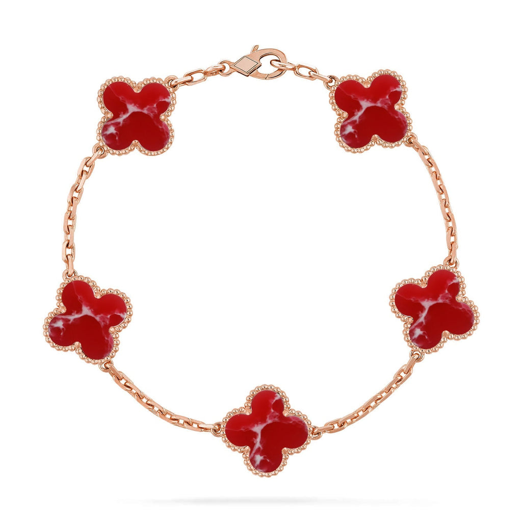 [LUXE JEWELRY]CLOVER 5 MOTIF RED PATTERN BRACELET COLLECTION