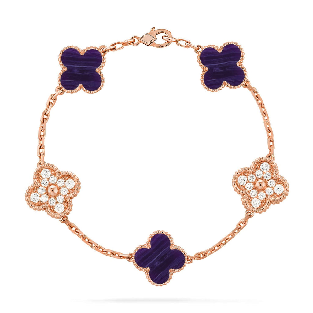 [LUXE JEWELRY]CLOVER 5 MOTIF PURPLE STRIPES BRACELET COLLECTION